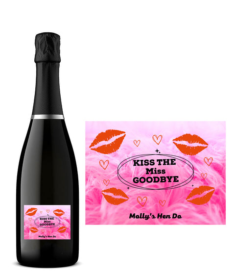 Personalised Prosecco Bottle Label - Kiss The Miss Hen Do Design