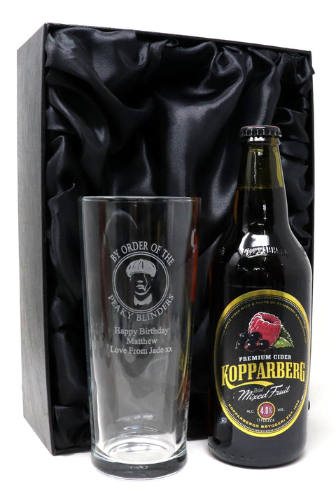 Personalised Pint Glass & Beer/Cider Gift Set - Peaky Blinders Design