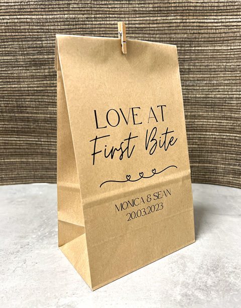 Personalised Paper Sweet Cake Favour Bags - Love at First Bite Design