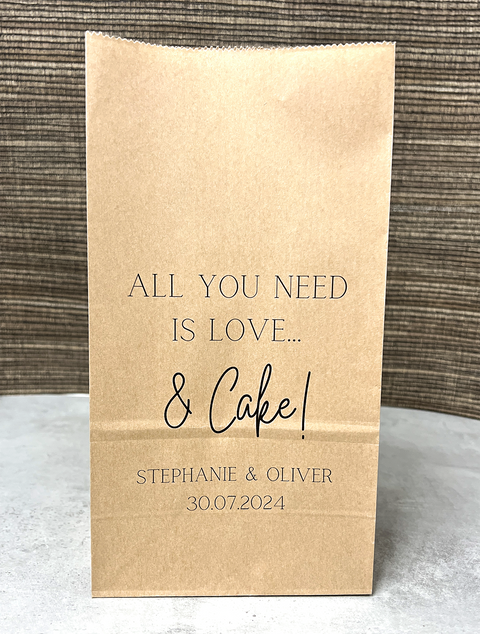 Personalised Paper Sweet Cake Favour Bags - Love and Cake Design