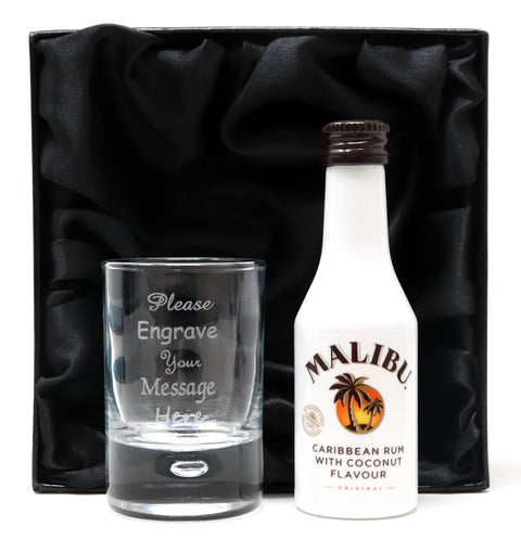 Personalised Shot Glass & Rum Miniature In Silk Gift Box