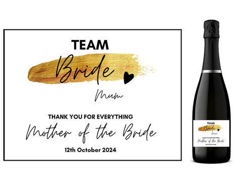 Personalised Prosecco/Wine Bottle Label - Team Bride, Mother of the Bride Design