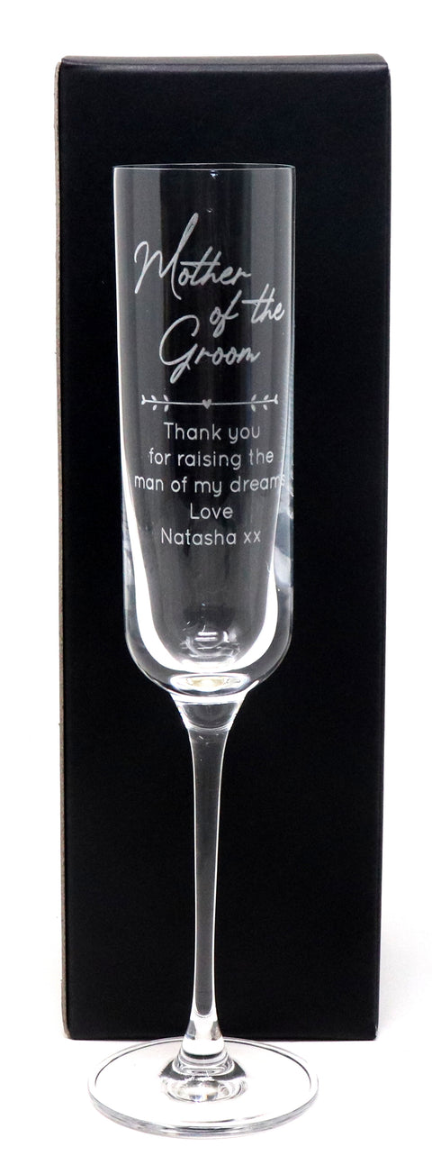 Personalised Fusion Champagne Flute - Mother of the Groom Wedding Design