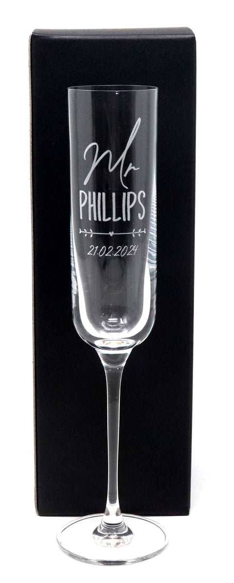 Personalised Fusion Champagne Flute - Mr/Mrs Wedding/Anniversary Design