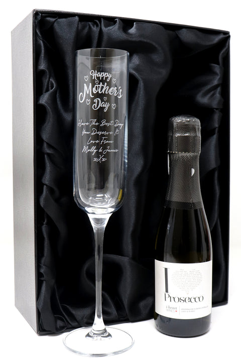 Personalised Fusion Flute & 20cl Prosecco in Silk Gift Box - Mother's Day Design