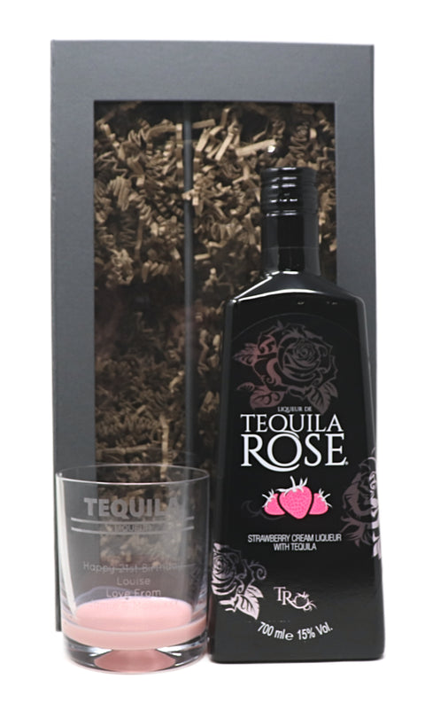 Personalised Glass Tumbler & 70cl Tequila Rose - Banner Design