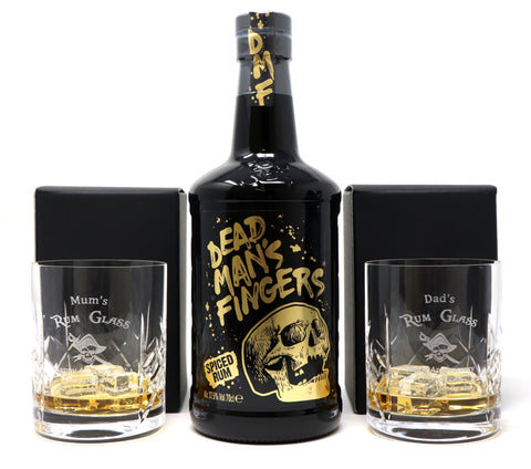 Personalised Pair of Crystal Tumblers & Dead Man's Fingers Spiced Rum - Rum Design