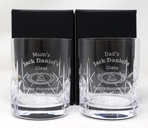 Personalised Pair of Crystal Tumblers & Jack Daniels - Jack Daniels Design