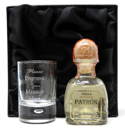 Personalised Shot Glass & Tequila Miniature In Silk Gift Box