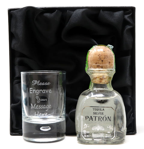 Personalised Shot Glass & Tequila Miniature In Silk Gift Box