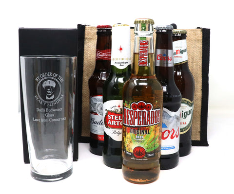 Personalised Pint Glass & 6 Bottles of Beer Gift Set - Peaky Blinders Design