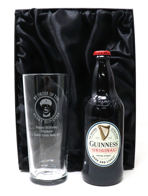 Personalised Pint Glass & Beer/Cider Gift Set - Peaky Blinders Design