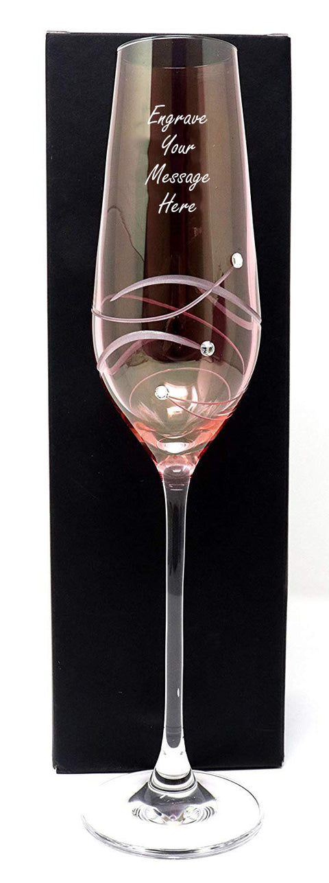Personalised Pink Diamante Flute Glass