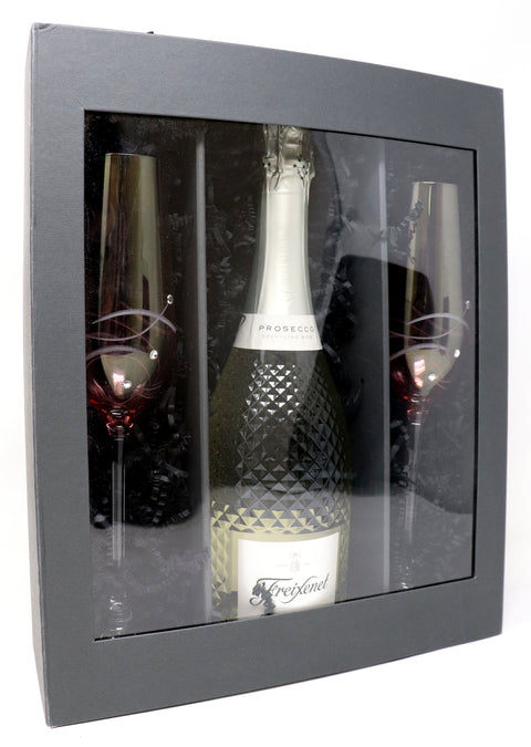 Pair of Personalised Pink Diamante Flutes & Freixenet Prosecco