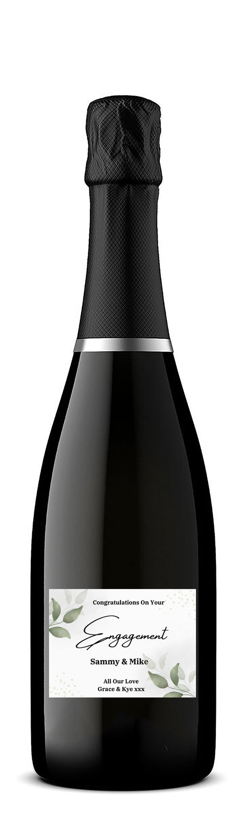 Personalised Prosecco Bottle Label - Engagement Leaves Design