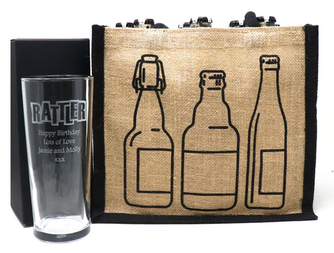 Personalised Pint Glass & 6 Bottles of Cider Gift Set - Rattler Cyder Design