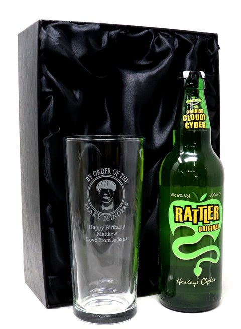 Personalised Pint Glass & Beer/Cider Gift Set - Peaky Blinders Design