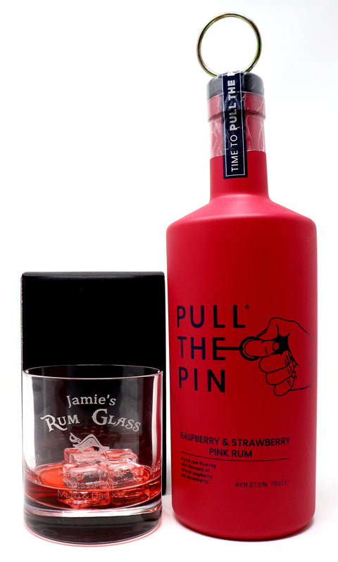 Personalised Premium Glass Tumbler & 70cl Pull The Pin Raspberry & Strawberry Rum - Rum Design