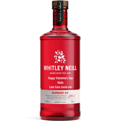 Personalised Bottle of Whitley Neill Raspberry Gin 70cl