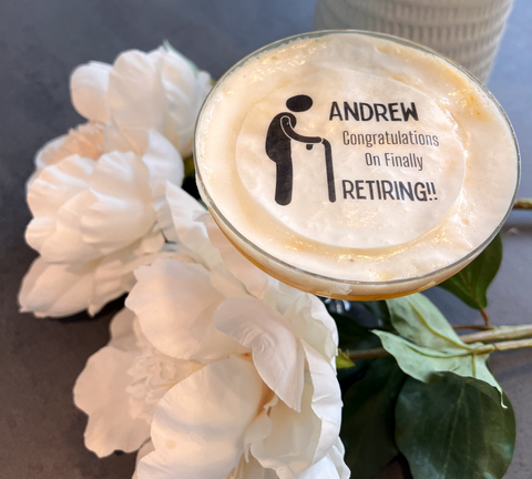 Personalised Retirement Design Edible Cocktail Drink Toppers
