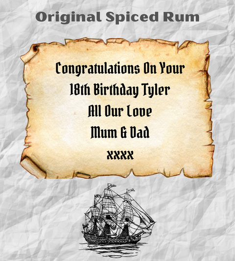 Personalised Spiced Rum Bottle Label - Pirate Ship Design