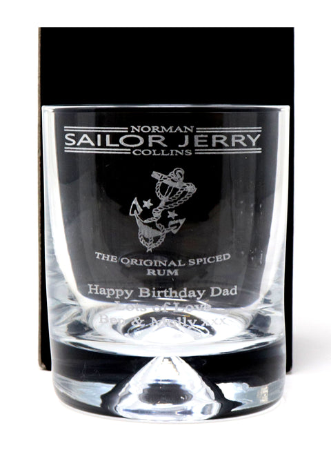 Personalised Dimple Glass Tumbler & 75cl Sailor Jerry Spiced Rum Savage Apple - Sailor Jerry Design