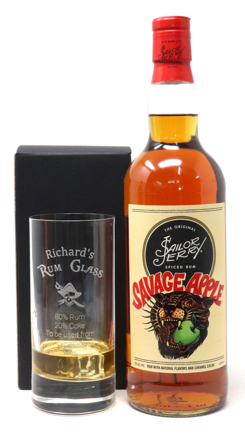Personalised Highball Glass & 75cl Sailor Jerry Savage Apple - Rum % Design