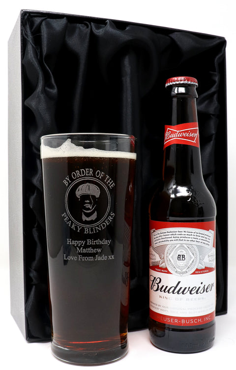 Personalised Pint Glass & Beer/Cider Gift Set - Peaky Blinders Design