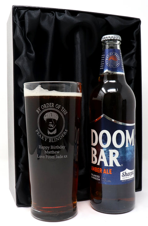 Personalised Pint Glass & Beer/Cider Gift Set - Peaky Blinders Design