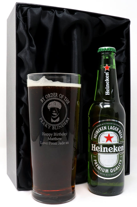 Personalised Pint Glass & Beer/Cider Gift Set - Peaky Blinders Design