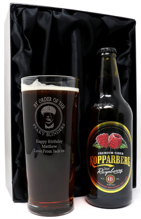 Personalised Pint Glass & Beer/Cider Gift Set - Peaky Blinders Design