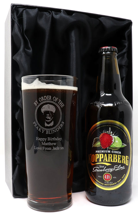 Personalised Pint Glass & Beer/Cider Gift Set - Peaky Blinders Design