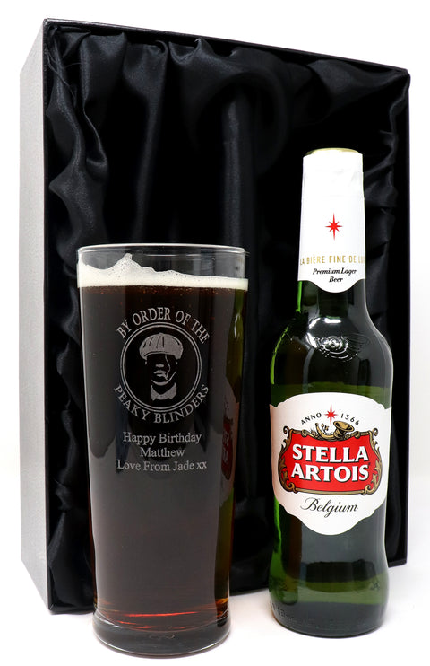 Personalised Pint Glass & Beer/Cider Gift Set - Peaky Blinders Design