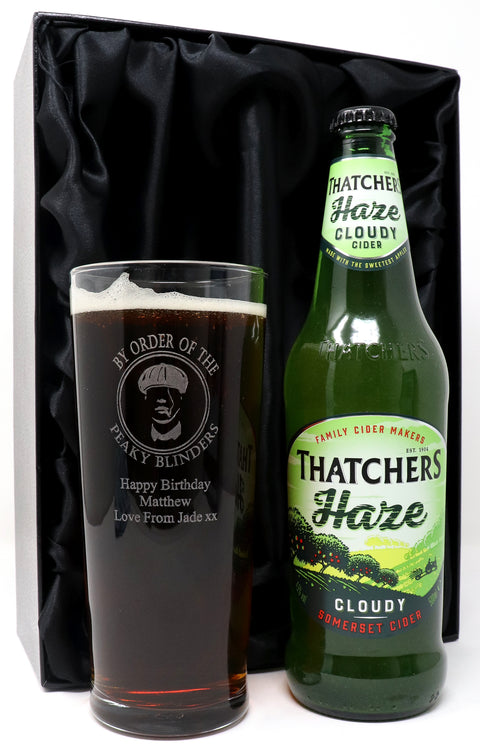 Personalised Pint Glass & Beer/Cider Gift Set - Peaky Blinders Design