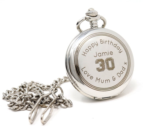 Personalised Silver Pocket Watch - Birthday Design