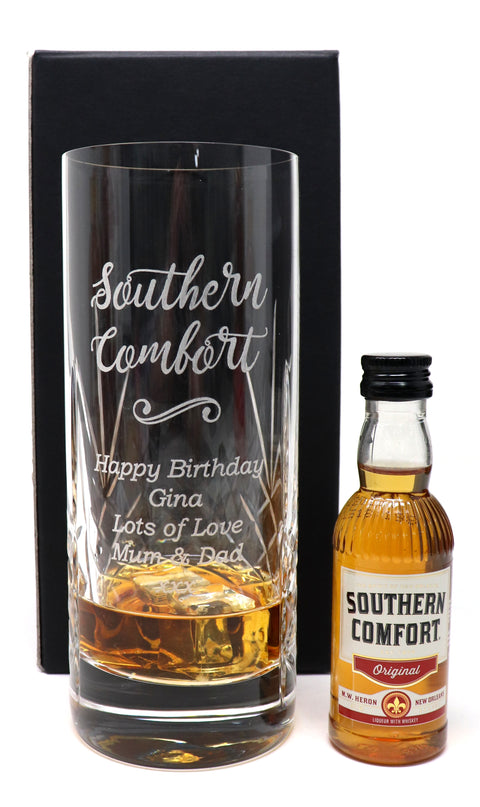 Personalised Crystal Highball Glass & Miniature - Southern Comfort Design