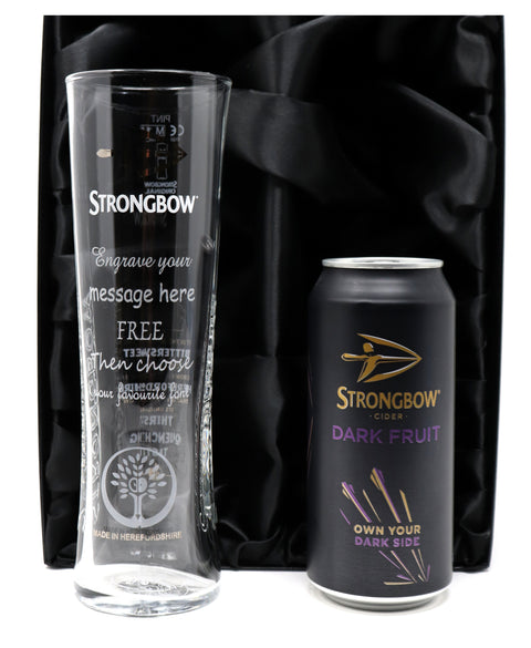 Personalised Strongbow Pint Glass & Can In Silk Gift Box