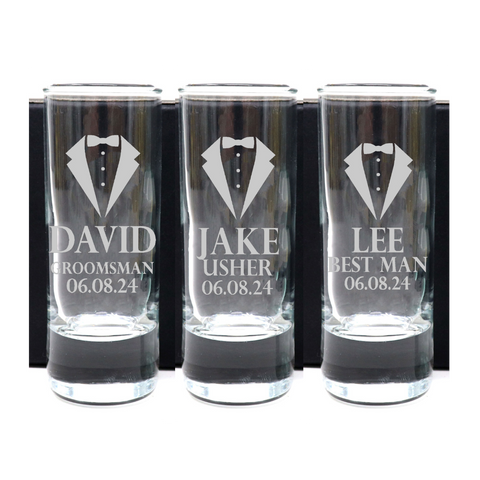 Personalised Tall Shot Glasses - Best Man Wedding Design