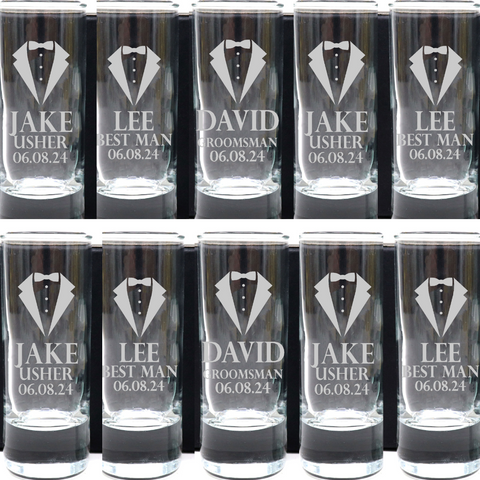 Personalised Tall Shot Glasses - Best Man Wedding Design