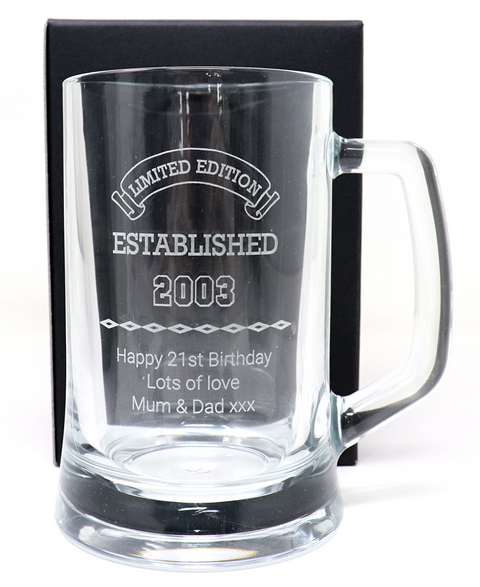 Personalised Pint Glass Tankard - Established Birthday Design