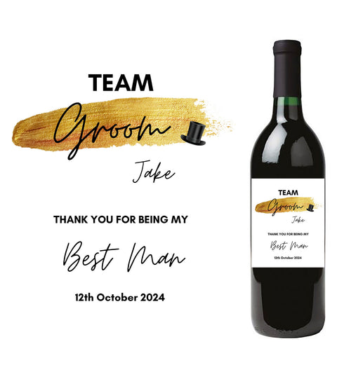 Personalised Prosecco/Wine Bottle Label - Team Groom, Best Man Thank You Design