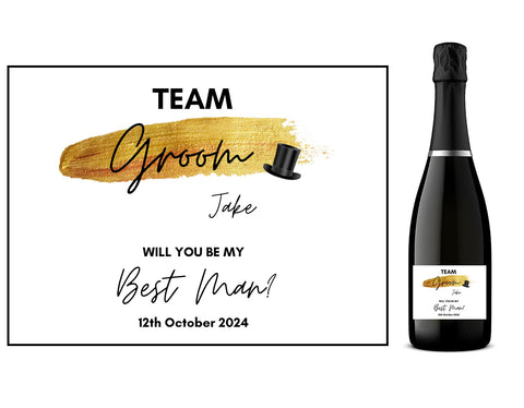 Personalised Prosecco/Wine Bottle Label - Team Groom, Will You Be Best Man? Design