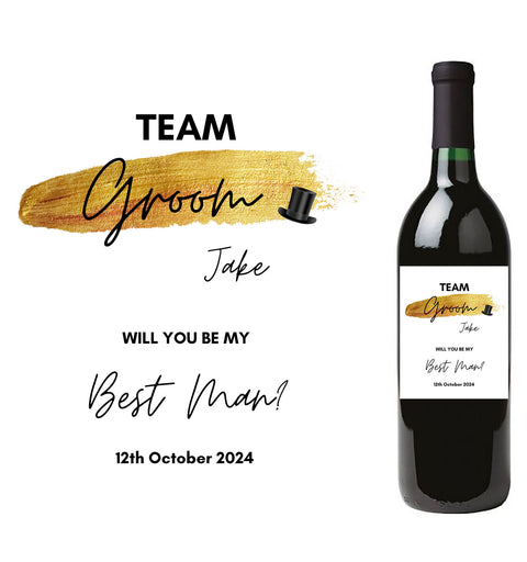 Personalised Prosecco/Wine Bottle Label - Team Groom, Will You Be Best Man? Design