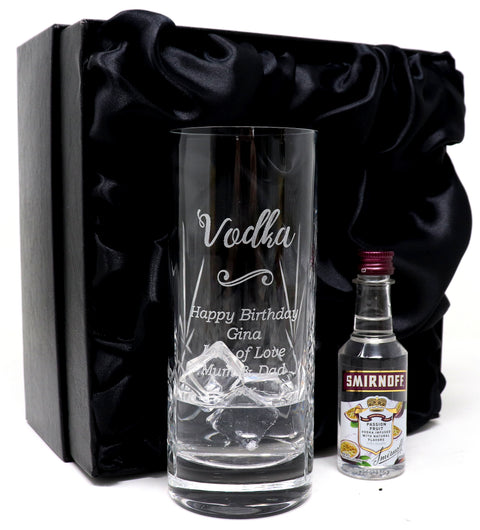 Personalised Crystal Highball Glass & Miniature - Vodka Design