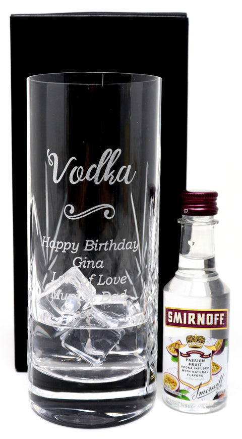 Personalised Crystal Highball Glass & Miniature - Vodka Design