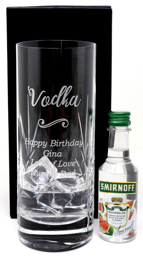 Personalised Crystal Highball Glass & Miniature - Vodka Design