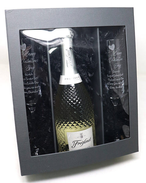 Personalised Pair of Fusion Flutes & 75cl Freixenet Prosecco - Valentines Design