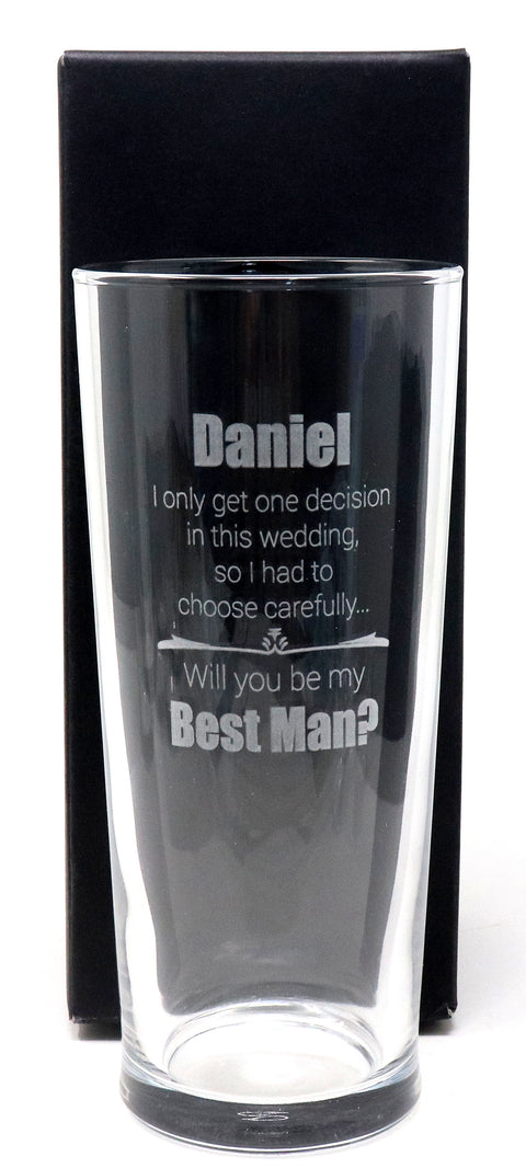 Personalised Pint Glass - Will You By My? Wedding Design