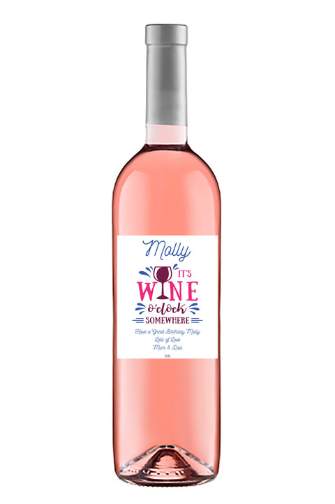 Personalised Wine Bottle Label - Wine O´Clock Design