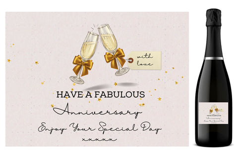 Personalised Prosecco Bottle Label - Happy Anniversary Glasses Design